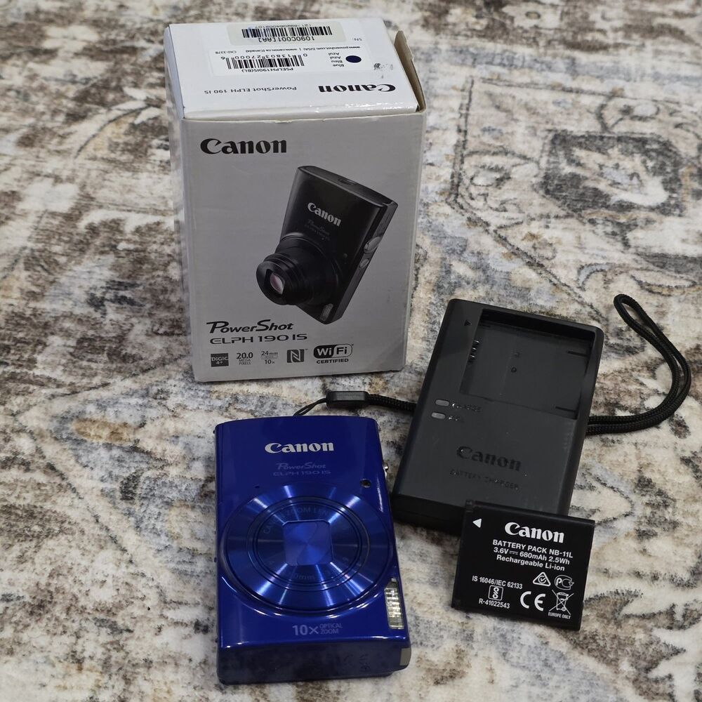 Canon PowerShot ELPH 190 IS Blue Digital Camera Boxed Complete Set Tested